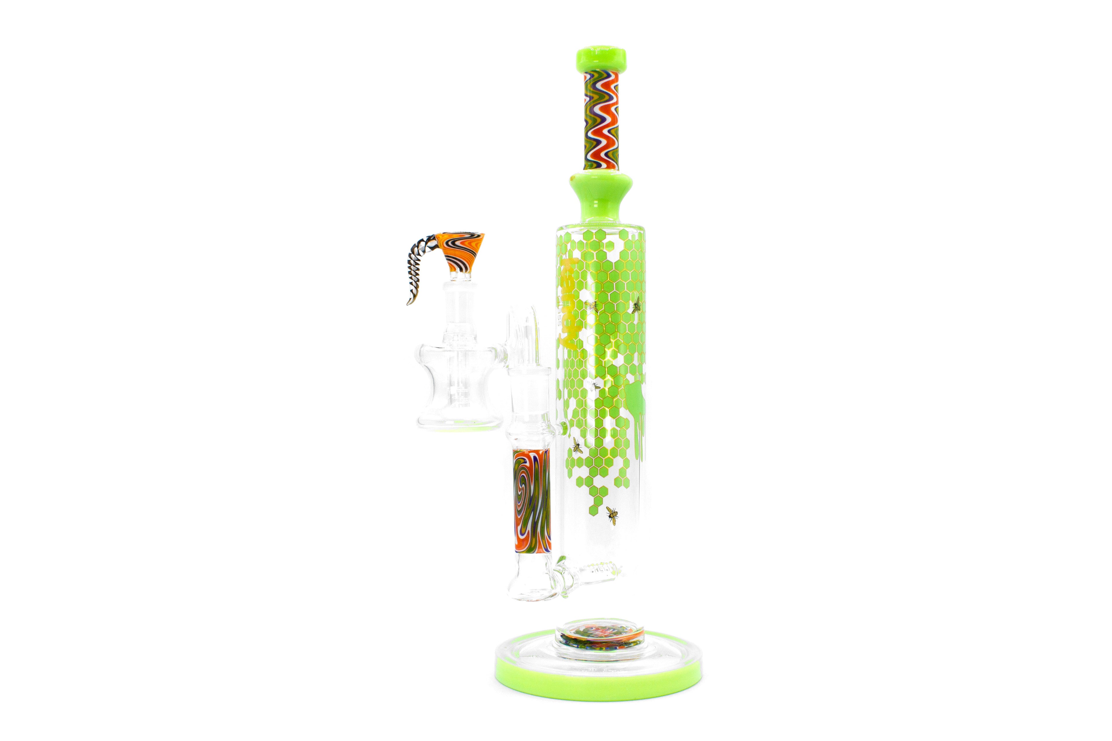 Kandy Glass Water Pipe 13.77" Straight Tube Whistle Perc w/ Honeycomb Design