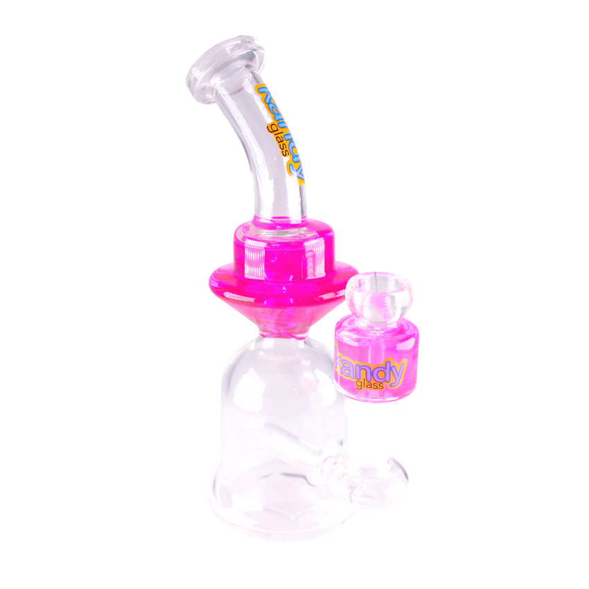 Kandy Water Pipe 8" Bent Neck Bell Base W/Glycerin Inside It & Glycerin Bowl